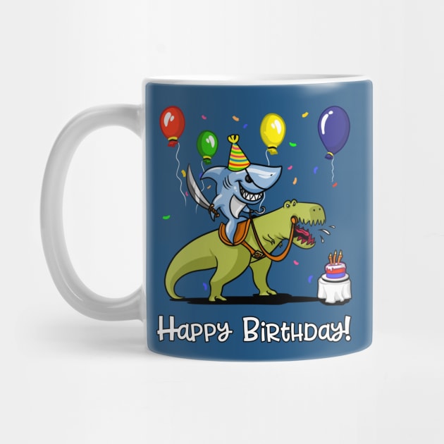 Birthday Shark Riding Dinosaur by underheaven